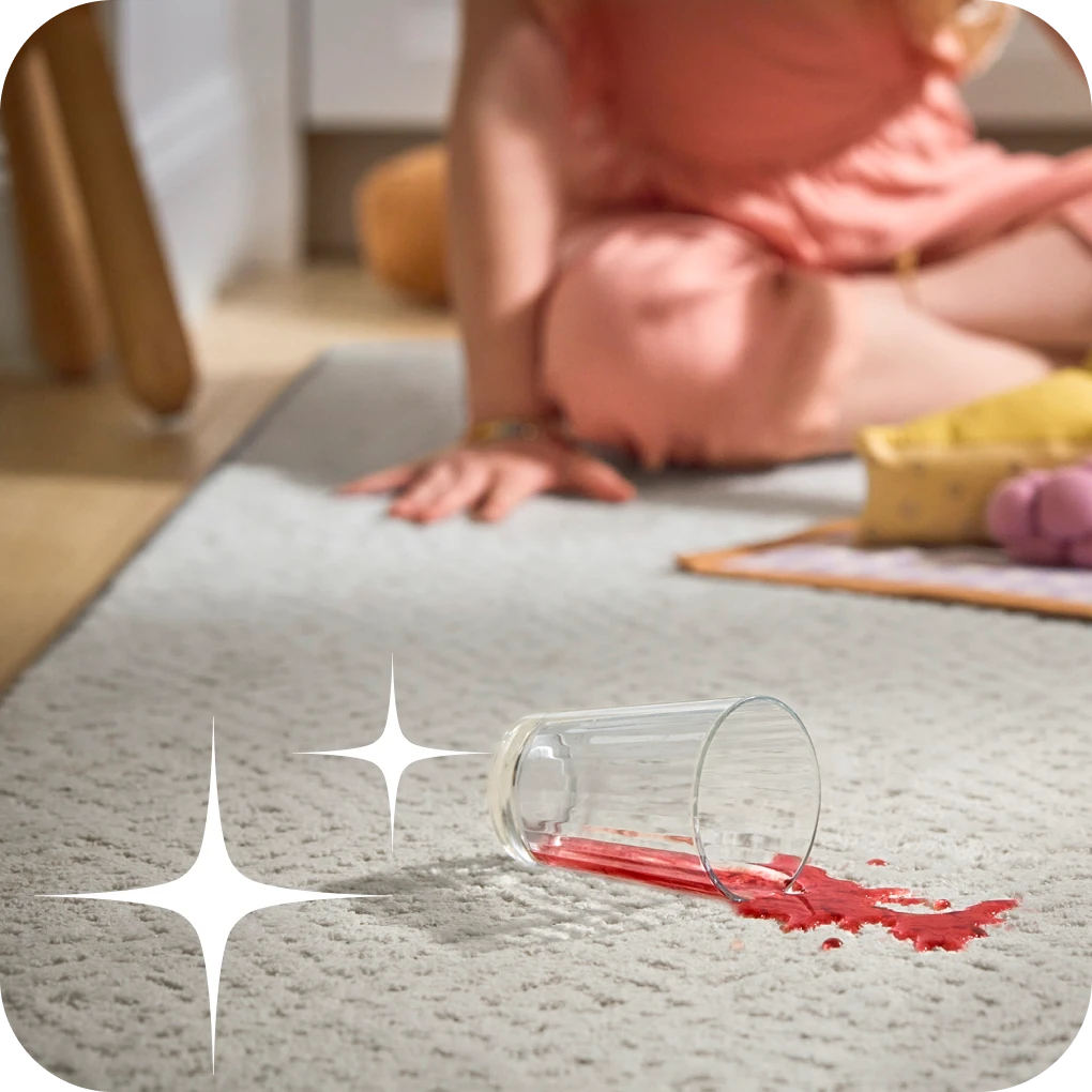 Juice spill on area rug in kids room, close-up | Lloyd's Carpets & Draperies