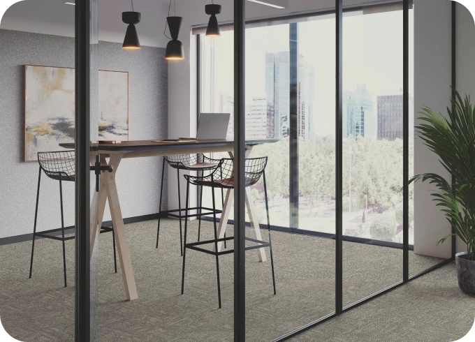 Commercial office with glass divider | Lloyd's Carpets & Draperies